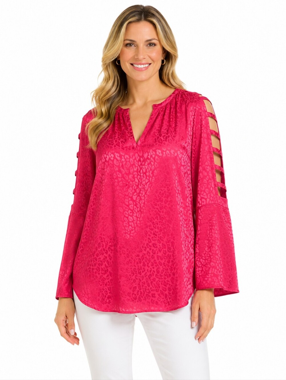 Jennifer Lopez Bright Pink Cutout Sleeve Blouse
